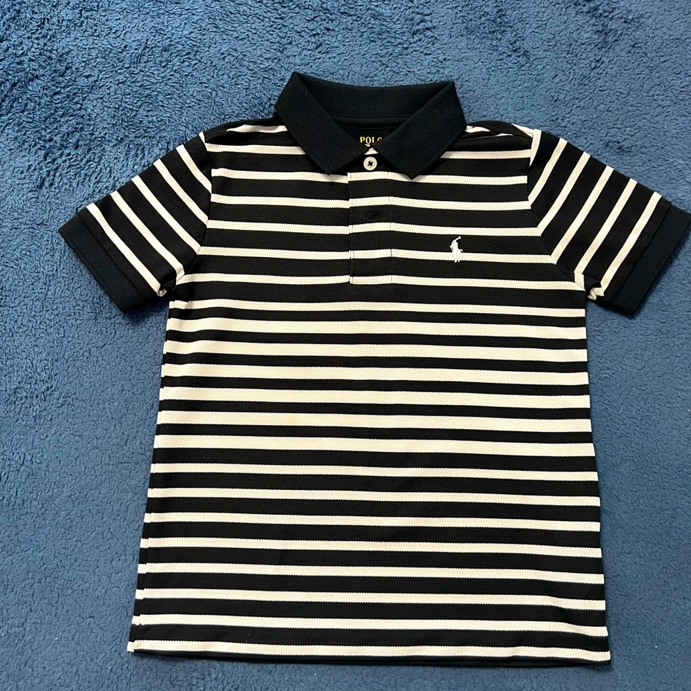 Boys striped Polo Ralph Lauren shirt sleeve collared shirt. Black/white size 4T.